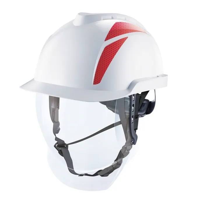 MSA V-Gard 950 Safety Helmet, Non-Vented, White, Red Stickers, With