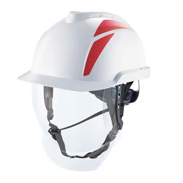 MSA V-Gard 950 Safety Helmet, Non-Vented, White, Red Stickers, With 4 Point Chinstrap Fitted And Reusable Bag