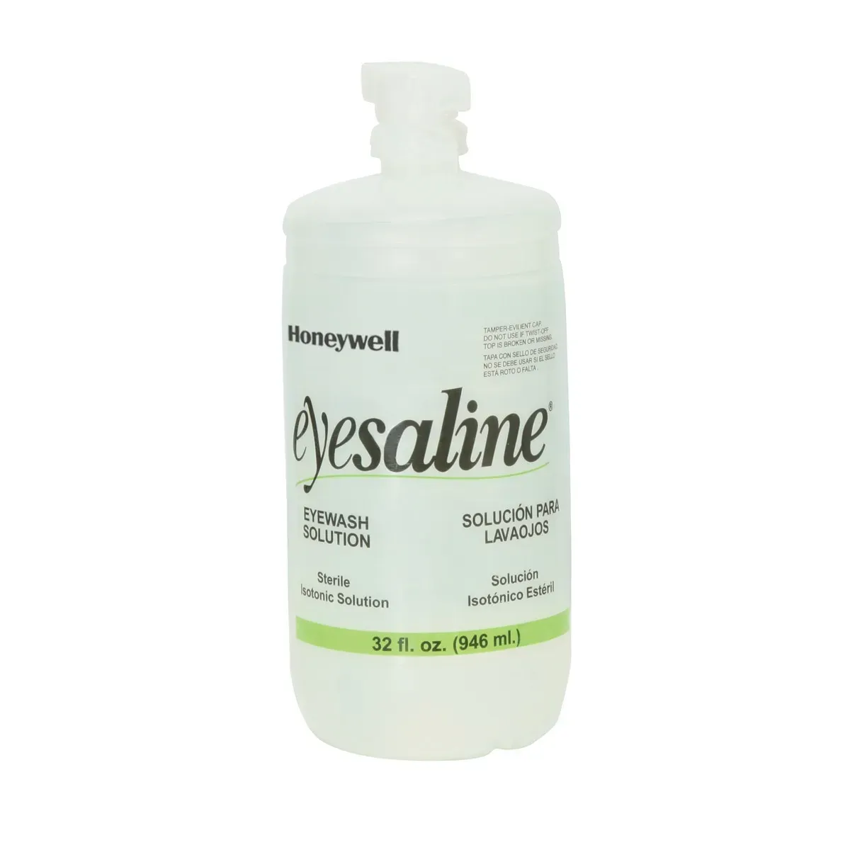 Honeywell Eyesaline 32 oz single-use eyewash bottle (SKU: 32-000455-0000-H5) for emergency eye relief