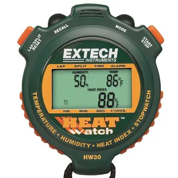 EXTECH HeatWatch™ StopWatch مع مؤشر الحرارة ، والرطوبة ، ودرجة الحرارة ، ومؤشر التوقيت لأعلى / أسفل-HW30