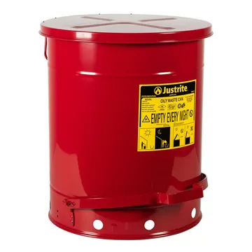 JUSTRITE 14 Gallon Red Oily Waste Can 09500 with Self-Closing Cover