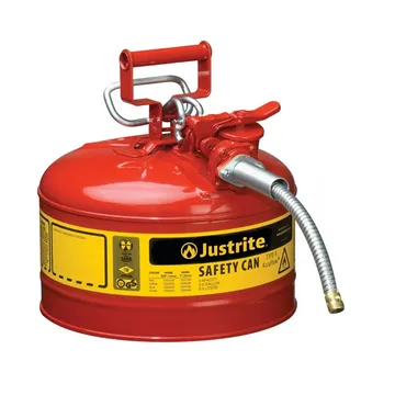 Justrite 2.5 Gallon Red Steel Safety Can with Metal Hose for Flammables - 7225120