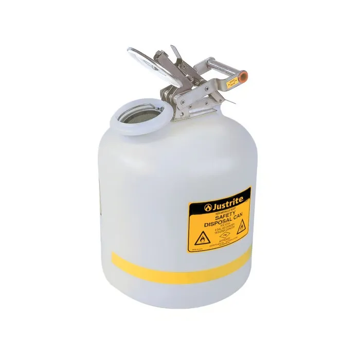 JUSTRITE 5 gallon white poly disposal safety can with flame arrester - model 12754