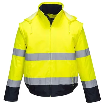 PORTWEST High Visibility Winter Jacket, 100% Polyester, Waterproof, Detachable Sleeves - C464YNR