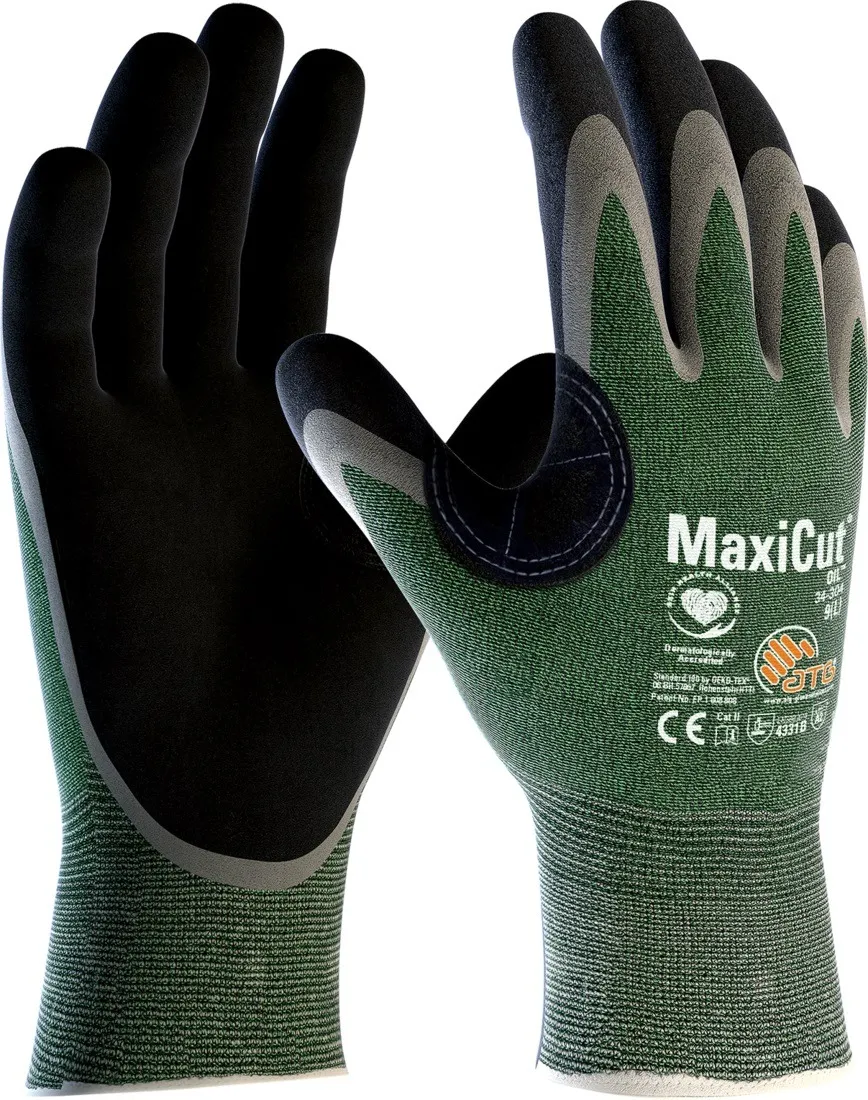 ATG MaxiCut® Oil™ Gloves, Palm Coated, Green/Black - 34-304