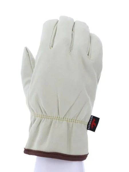 MCR Safety 3750L Beige Leather Driver Work Gloves with Red Fleece Lining