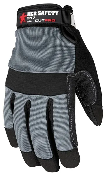 MCR Safety Cut Pro® 917 Mechanics Glove Synthetic Leather Palm Adjustable Hook and Loop Wrist Closure Cut Resistant