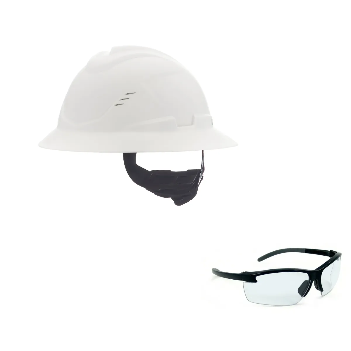 MSA V-Gard C1 Full Brim Cooling Hard Hat with Fas-Trac III Suspension and Pyrenees Anti-Fog Safety Eyewear Set