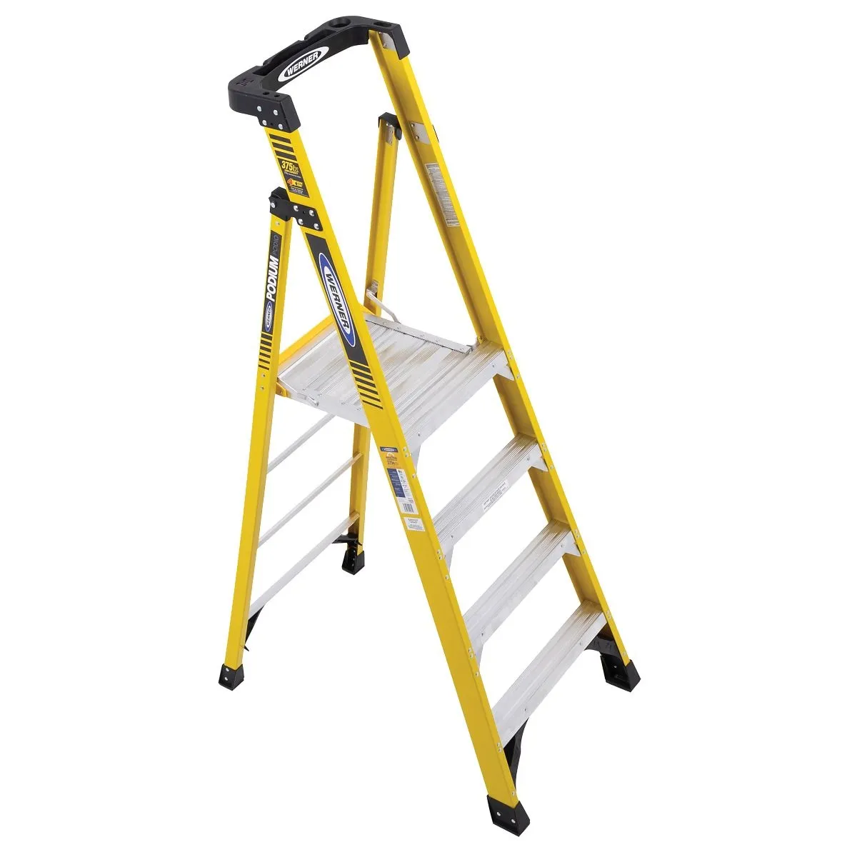 WERNER Stepladder المنصة: ارتفاع السلم 7 أقدام ، ارتفاع 4 أقدام منصة ، 375 رطل السعة الحمل - PD7304