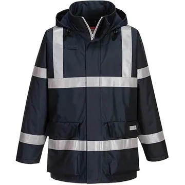 Portwest Bizflame Navy FR Rain Jacket with anti-static properties, model S785NAR