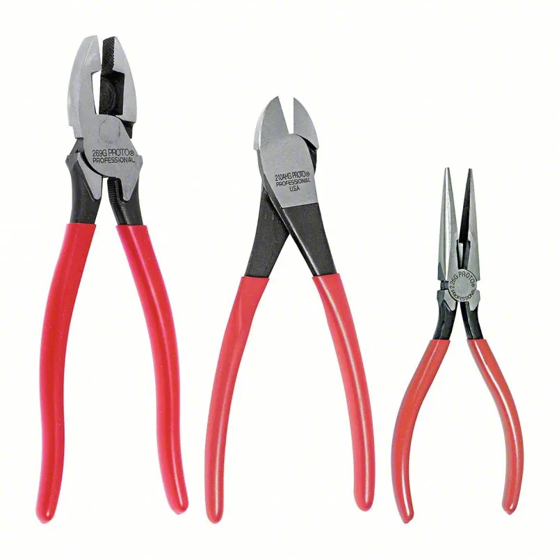 PROTO Pliers and Cutter Set: 3 Pliers, Std Cushion Grip, Manual, 2 - 5