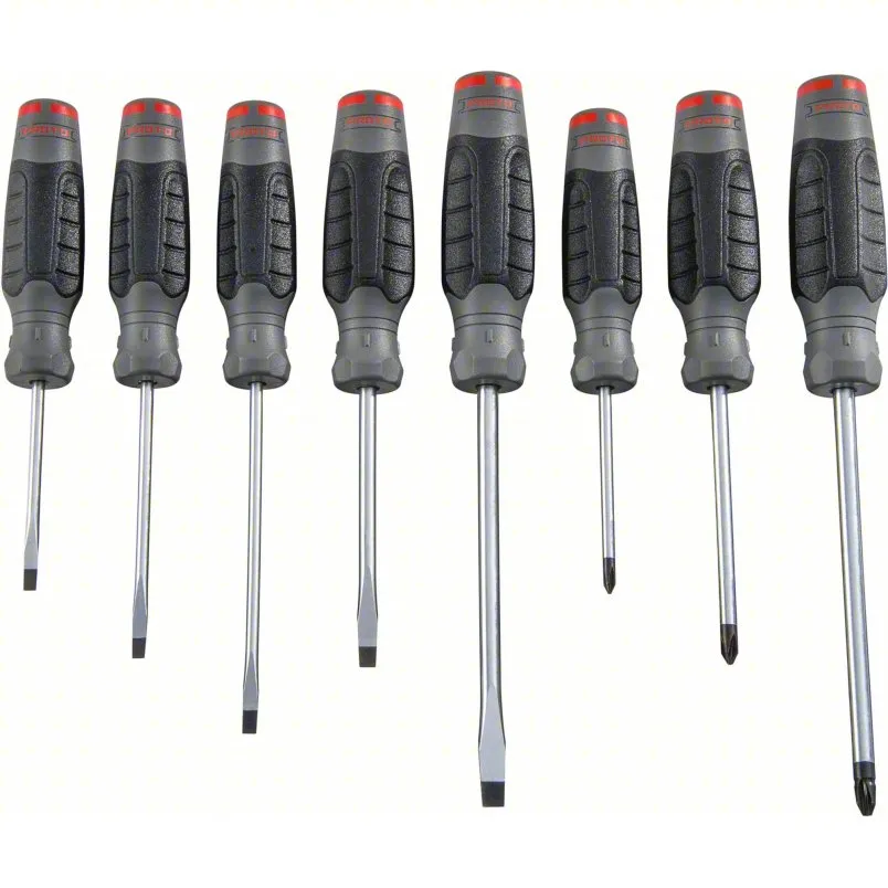 PROTO Screwdriver Sets: 8 Pieces, Cabinet/Keystone/Phillips Tip, Cushion Grip  - J1208SCF