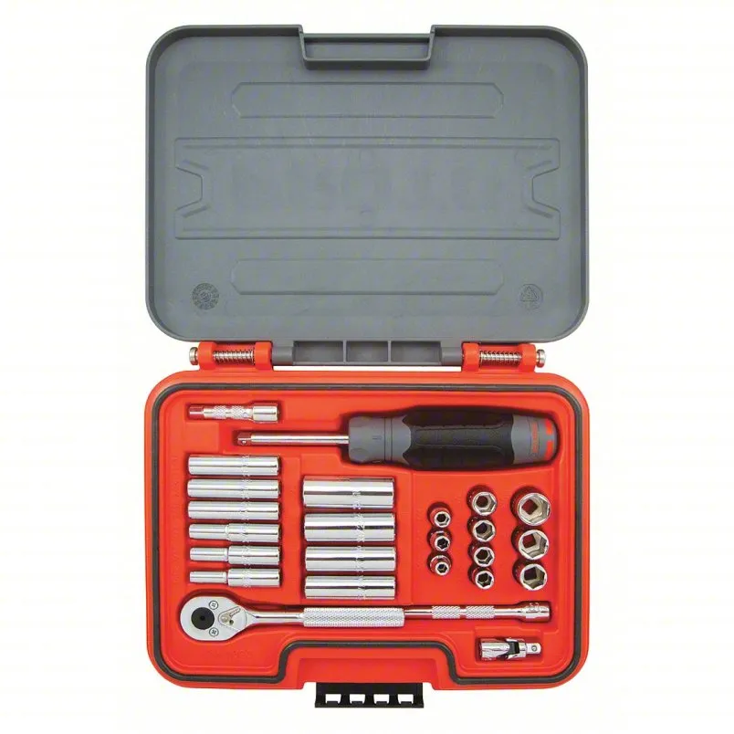 PROTO Socket Set: 1/4 in Drive Size, 25 Pieces, 3/16 in to 9/16 in Soc