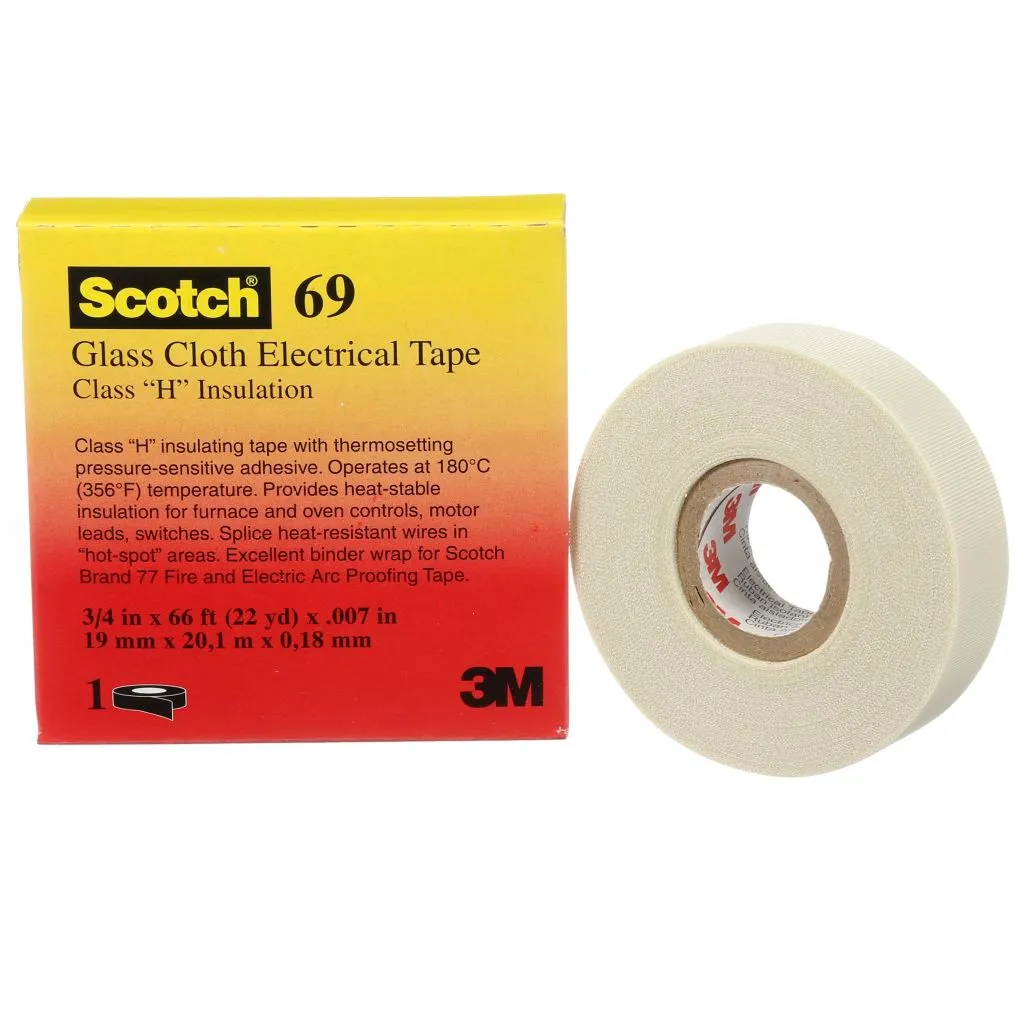 3M™ Glass Cloth Electrical Tape 69, White, Silicone Adhesive, 19 mm x 20.1 m