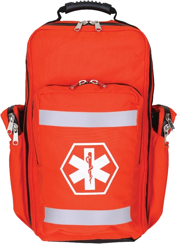 R&B Urban Rescue Backpack in orange with 5 small pockets, 1 large pocket and cylinder sleeve, SKU 365OR-B(D)