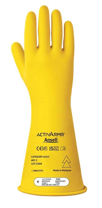 Ansell ActivArmr™ Electrical Insulating Gloves Class 1, Yellow - RIG114Y