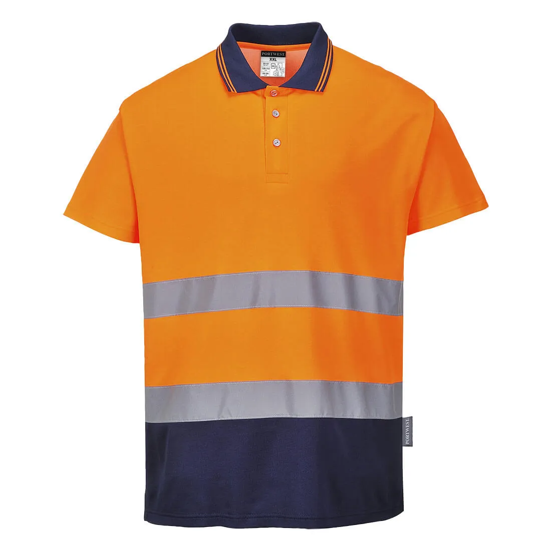 Portwest S174 - Hi-Vis Cotton Comfort Contrast Polo Shirt S/S, Orange/Navy