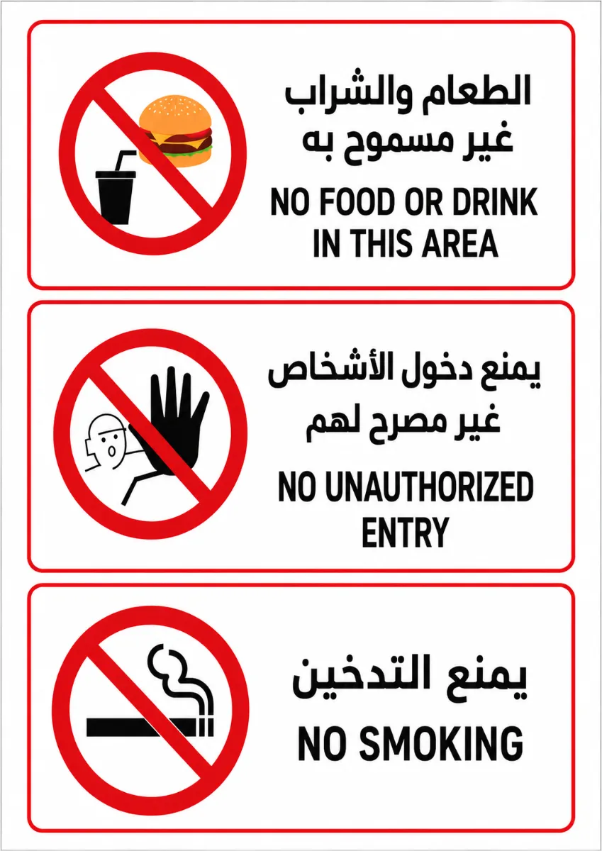 Acrylic Safety Sign (No Food, No Entry, No Smoking) – A4 Size (210 × 297 mm) 