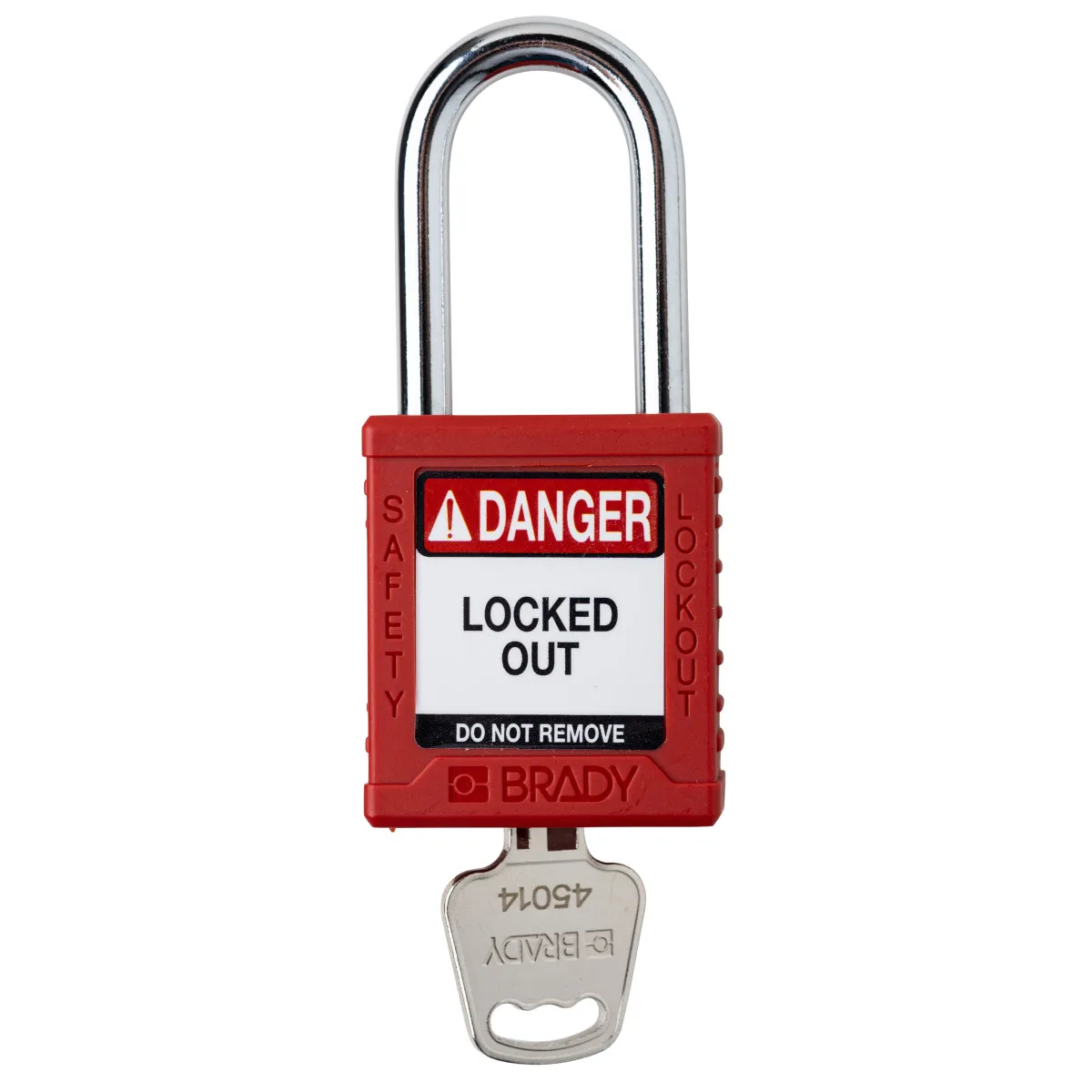 Brady® Nylon Safety Lockout Padlock, Keyed Different, Steel Shackle, Red - 153452