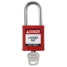 Brady® Nylon Safety Lockout Padlock, Keyed Different, Steel Shackle, Red - 153452