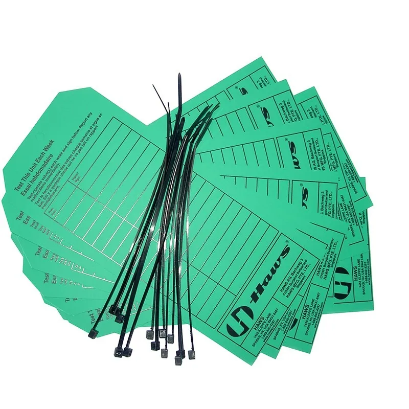 HAWS Test Tag ,green waterproof test card with space for date and initials of inspector.