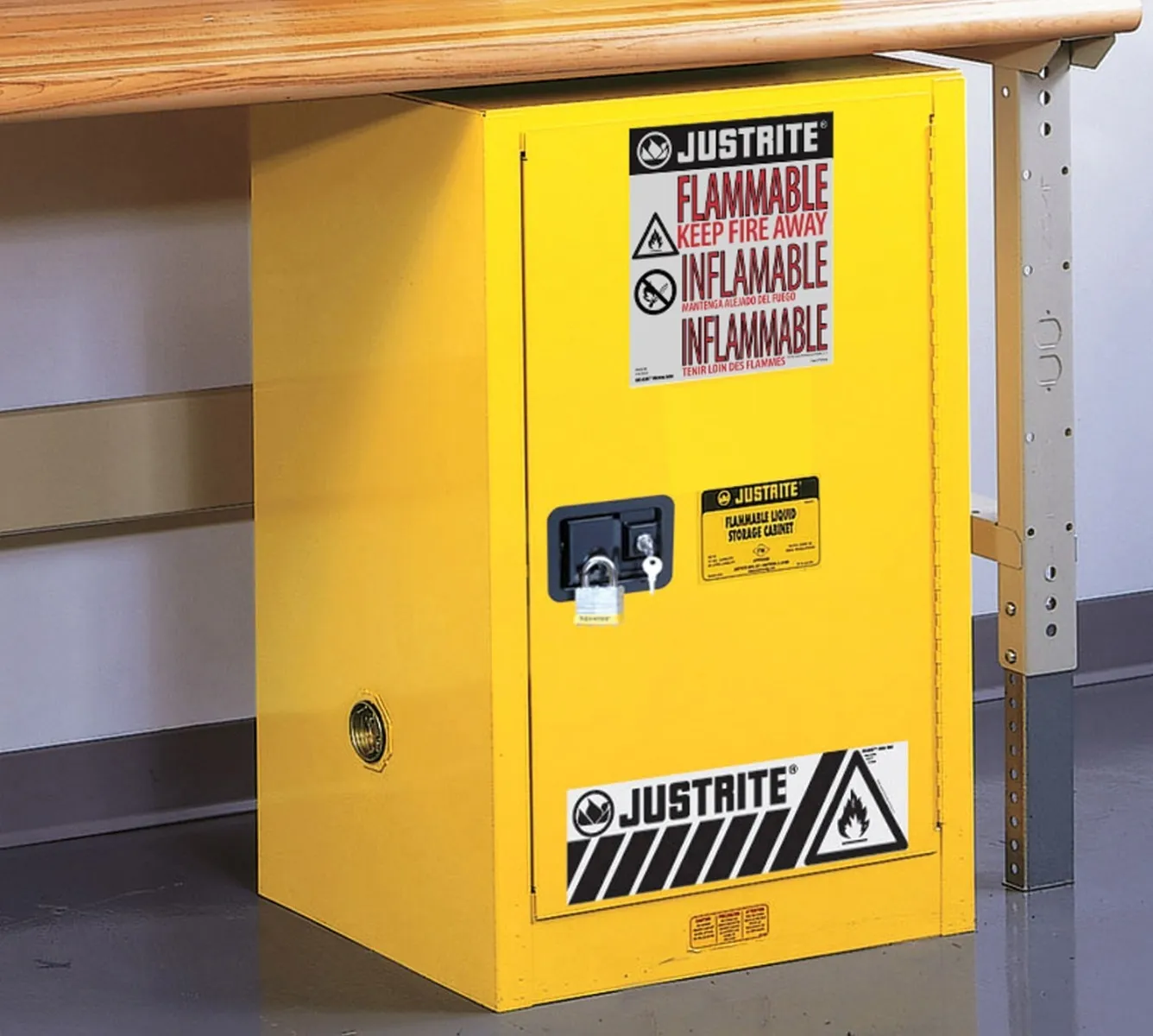Justrite Sure-Grip® EX Compac Flammable Safety Cabinet, 12 Gallon, 1 Self-Close Door, Yellow - 8912201