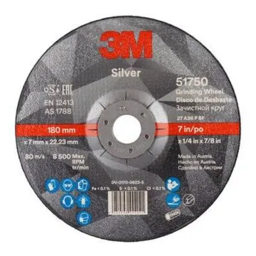 3M™ Silver Depressed Centre Grinding Wheel, 180 x 7 x 22.23 mm - UU009017334