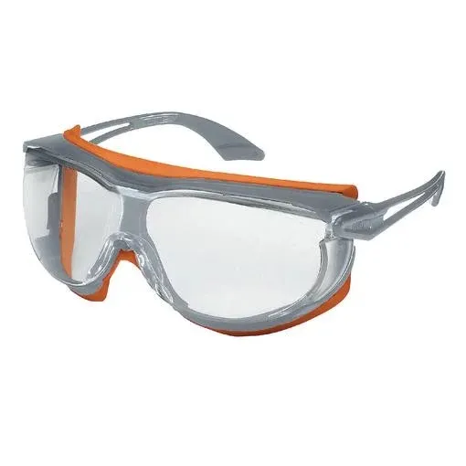 uvex Skyguard Nt Grey/Orange Safety Glasses with clear lens, anti-fog, and scratch-resistant features 9175-275