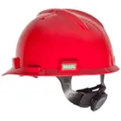 MSA V-Gard® Safety Helmet, Hard Hat Cap Style, Polyethylene, 4 Point Ratchet/Ratchet Suspension, Red