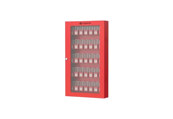 Vidafor VPC-100 powder-coated steel padlock cabinet with transparent PC door, 105 padlocks