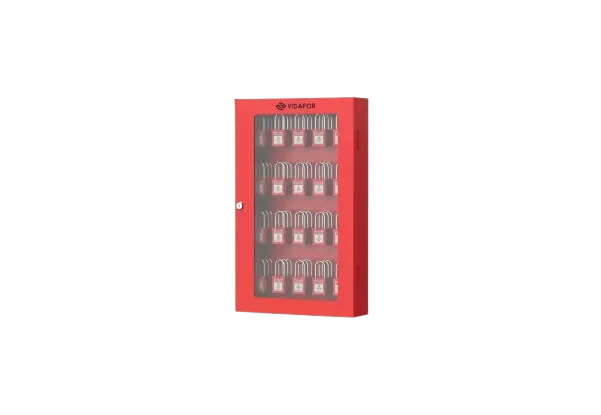 Vidafor VPC-50 powder-coated steel padlock cabinet with transparent PC door, 60 padlocks
