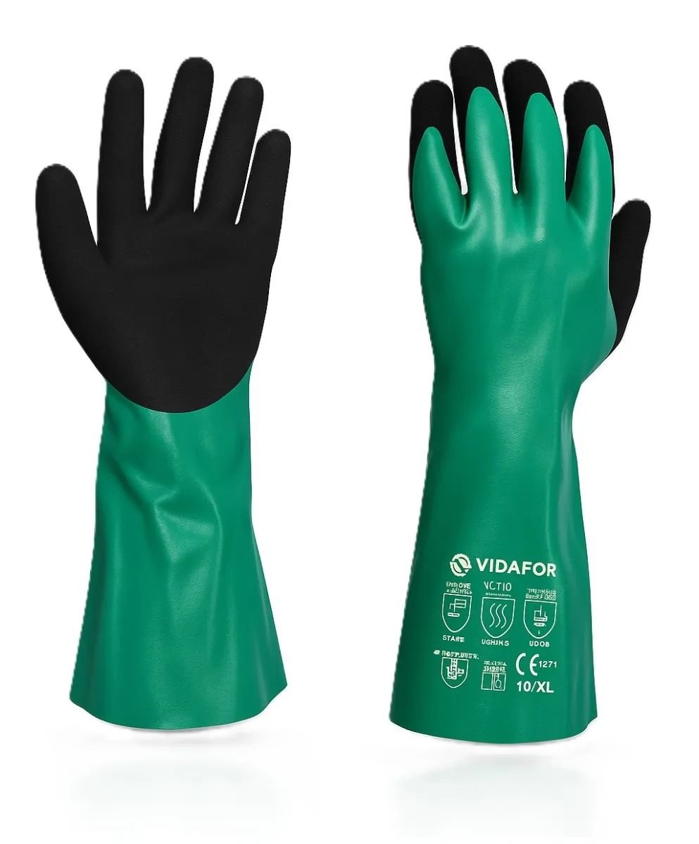 Vidafor VCHEM HPPE Chemical Resistance Gloves Cut Level B / A2, Double Dipped NBR Gauntlet - VC110