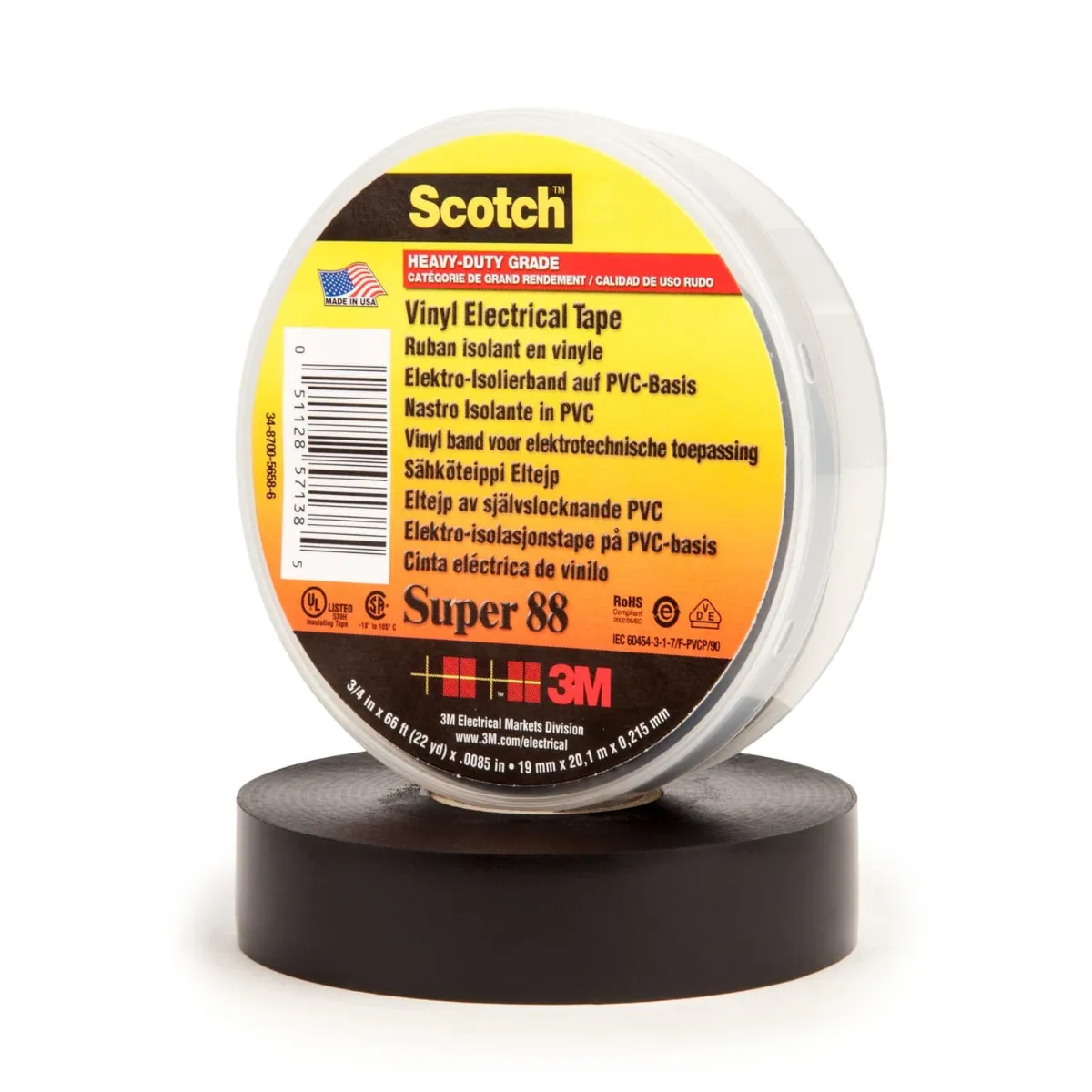 3M™ Scotch® Vinyl Electrical Tape Super 88, Black, 19mm x 20m