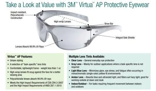 Lunettes De Sécurité 3M Virtua AP Grises - Anti-rayures, Légères Et Confortables Pour Le Boulot