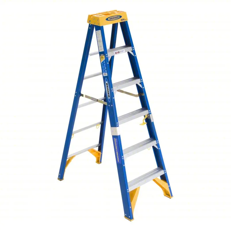 WERNER 6 ft fiberglass A-frame stepladder with 375 lb capacity - OBEL06