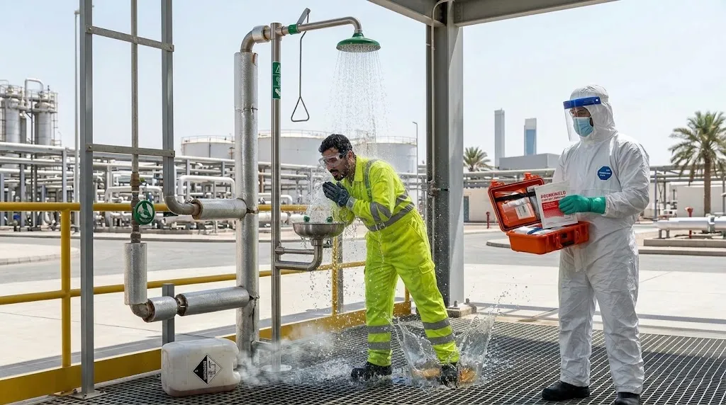 The Critical Window: Managing Occupational Chemical Burns and Essential First Aid PPE in the GCC